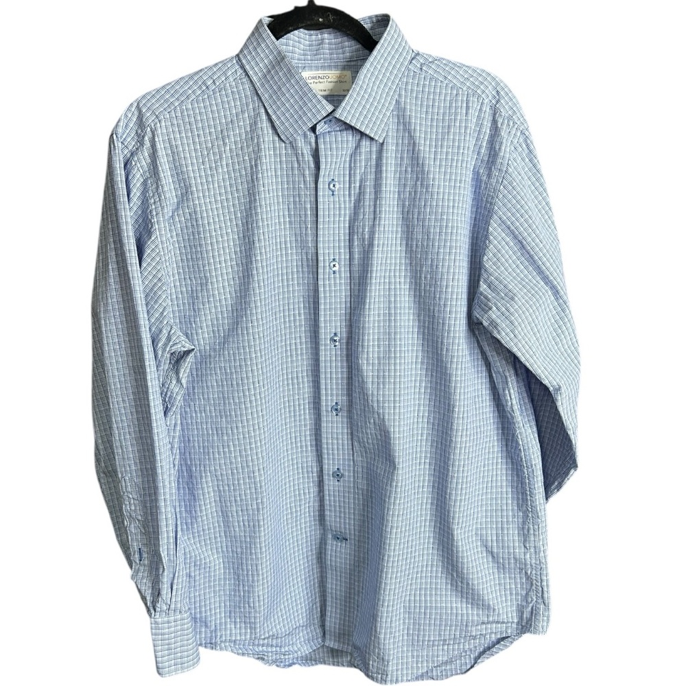 Lorenzo Uomo Perfect Fashion Shirt L/S Button Down Blue White Size 16 1/2 32/33